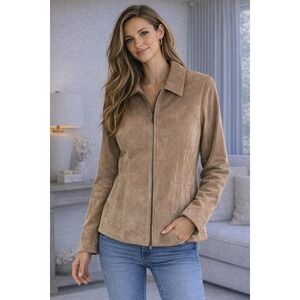 Coldwater Creek Womens 1X Tan Leather‎ Jacket Zip Front Soft Classic Coat Plus